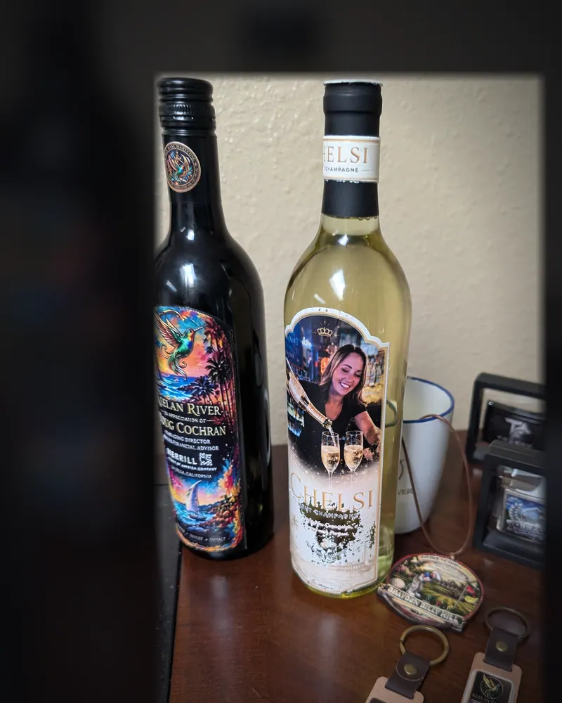 Custom gift bottles, 2026: A finished pair, out on the table