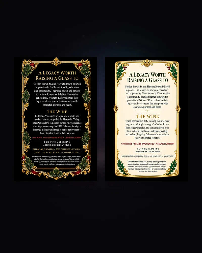 Two Winners' Reserve back labels side by side