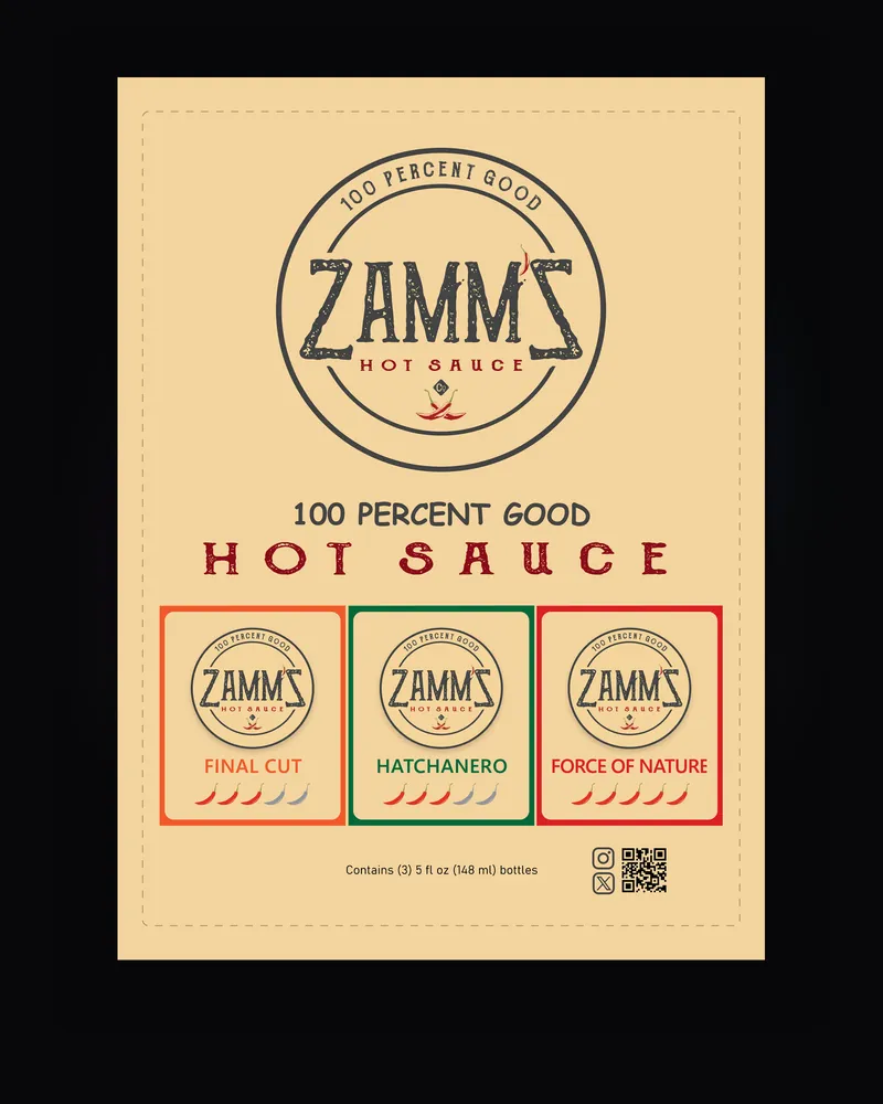 Zamm'Z hot sauce gift box label artwork