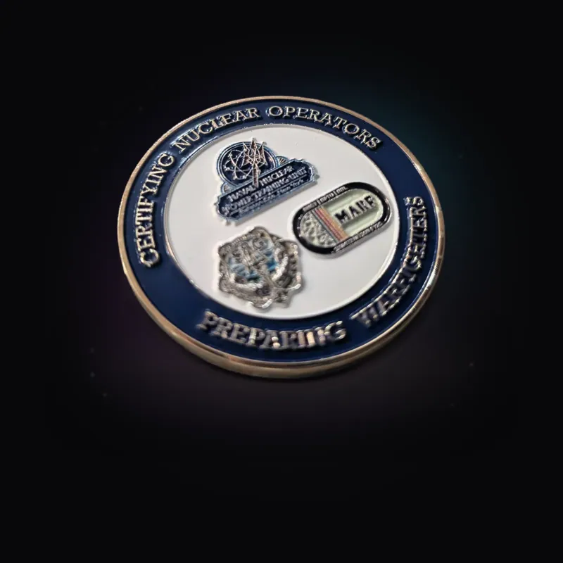 Back of a blue military challenge coin