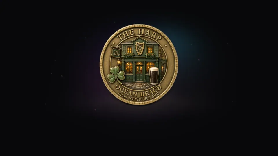 Design render of The Harp Ocean Beach coin