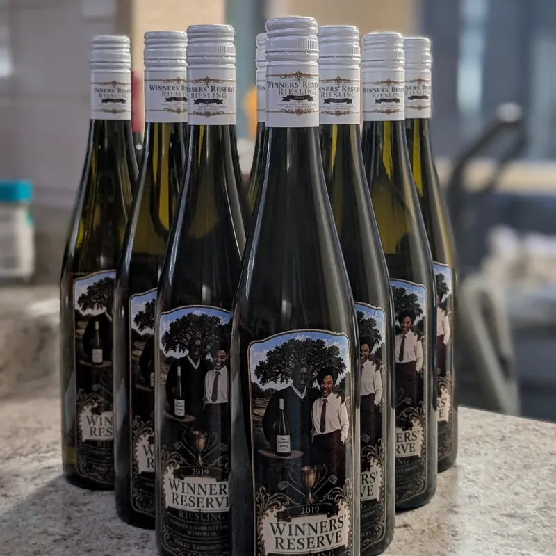 Winners' Reserve bottles lined up on a counter