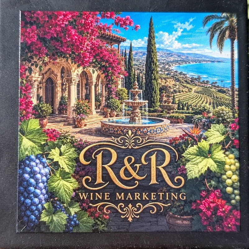 Square coaster with a villa fountain scene, made for R&R