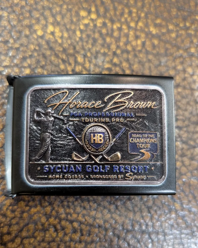 Finished Horace Brown PGA Touring Pro belt buckle with the Sycuan Golf Resort name